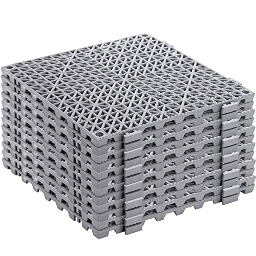 SOUJOY 12 Pieces Modular Interlocking Cushion, 11.6" x 11.6" Rubber Floor Tiles with Holes, Non-Slip Splicing Drainage Mat for Pool Shower Bathroom Kitchen Patio Balcony Yard Pet Area