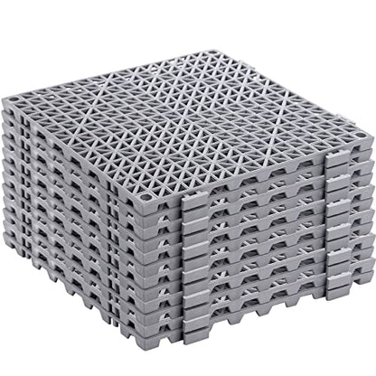SOUJOY 12 Pieces Modular Interlocking Cushion, 11.6" x 11.6" Rubber Floor Tiles with Holes, Non-Slip Splicing Drainage Mat for Pool Shower Bathroom Kitchen Patio Balcony Yard Pet Area