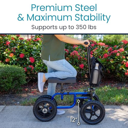 Vive Mobility All Terrain Knee Scooter Walker for Foot Injuries - Adult Broken Leg Crutch Cart Roller for Surgery, Broken Foot, Ankle Injury - Kneeling Rolling Steerable Seated Wheel Scooter Aid - color: Blue