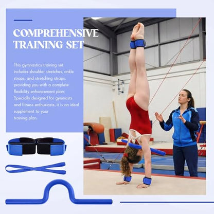 Gymnastics Training Equipment Set for Kids & Beginners, Shoulder Trainer with Adjustable Ankle Straps for Tumbling, Cheerleading, Dance, Handstand & Flexibility Training - color: Blue and Dark Blue