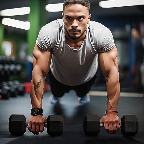GRETERST Hex Dumbbells Set Rubber Coated Hand Weights Exercise & Fitness for Home Gym Workouts Weight Strength Training, Set of 2, Black, 25LB