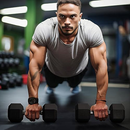 GRETERST Hex Dumbbells Set Rubber Coated Hand Weights Exercise & Fitness for Home Gym Workouts Weight Strength Training, Set of 2, Black, 25LB