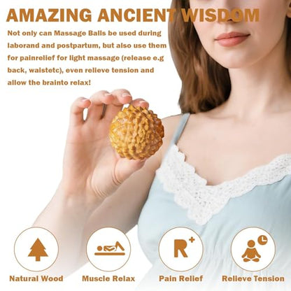 2 Pcs Wooden Massage Ball,Labor Comb for Pain,Acupressure Ball,Hand Massage Ball,Spiky Stress Relief,Natural Labor and Delivery Essentials for Massage Tools Wooden Crafts