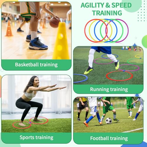30 Pcs Agility Rings Speed and Agility Training Rings 15" Exercise Speed Circle Jumping Hoops for Training Throwing Equipment (Yellow/Blue/red/Green/Purple)