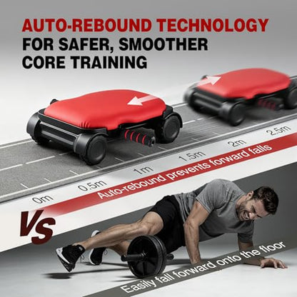 RedSwing Automatic Rebound Abdominal Wheel, 4-Wheel Roller Abdominal Trainer, Core Workout Ab Roller Wheel for Plank, Red