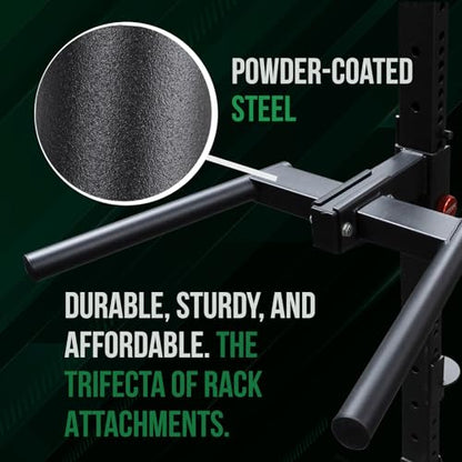 Dip Bar Station For Tricep Dips, Bodyweight Training, Calisthenics, Attaches to 2"x3" Rigs, Cages, Squat Racks with 5/8" Hardware, Angular Bar Layout