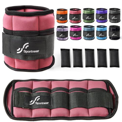 Sportneer Adjustable Ankle Weights Set - 1 Pair (2-10 lbs) Removable Sandbags for Women & Men, Comfortable Neoprene Leg Weights for Walking, Running, Pilates, Yoga, Home Workout & Physical Therapy, Rosy Melon, 5 lbs x 2)