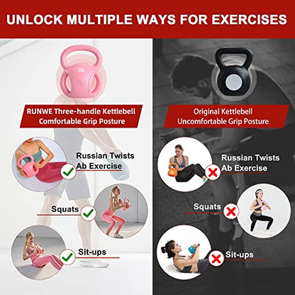 3 Handle Kettlebells Weight - Weight for Women Options 5, 10, 15 and 20 LB for Russian Twists AB Exercise, Weightlifting and Core Fitness Exercise Home Gym [Single in Sold]