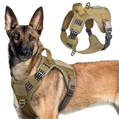 rabbitgoo Tactical Dog Harness for X-Large, No Pull Military Service Vest - color: Brown, size: X-Large