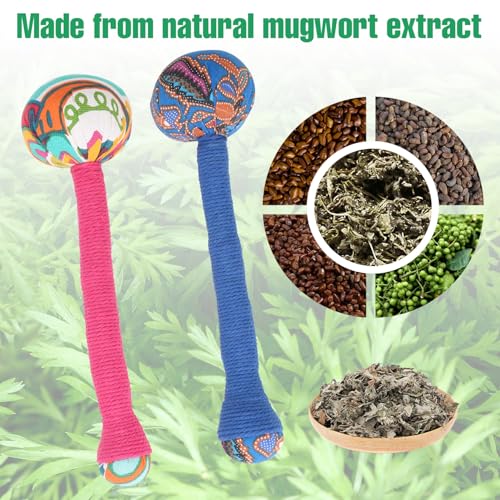 2PCS Herbal Wormwood Lymphatic Drainage Anti Slip Manual Massage Hammer Longer Handle Back Massager for Shoulder, Neck & Muscle Pain Relief (Rose Red/Dark Blue) - color: Rose Red+dark Blue
