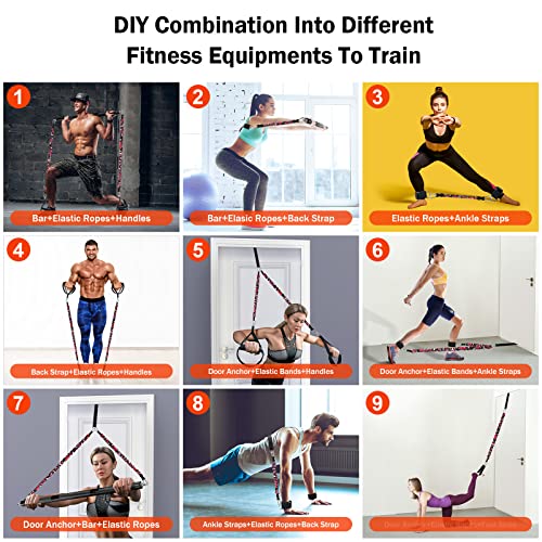 Portable Home Gym Resistance Band Set With8 Anti-Break Bands, Detachable 500LBS Pilates Bar, Full Body Workout Equipment w/Ankle Straps & Door Anchor - style: Black