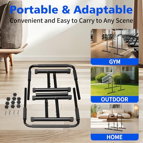 Dip Station Strength Training Dip Stands Station with Connecting Rod and Padded Handles for Home Gym & Fitness Training - color: Black-350lbs