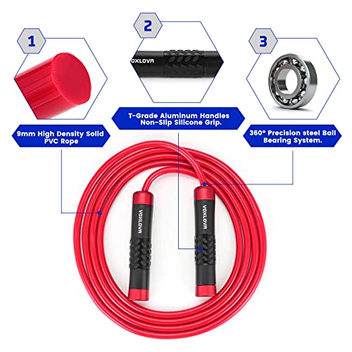 Weighted Jump Rope for Men Women - 1LB Heavy Jump Rope Weighted Skipping Rope for Adult Fitness Workouts Boxing Crossfit Cardio Weight-loss MMA, Non-Slip Aluminum Handles, Adjustable Length 9MM Solid PVC/Cotton Ropes - color: Bright red