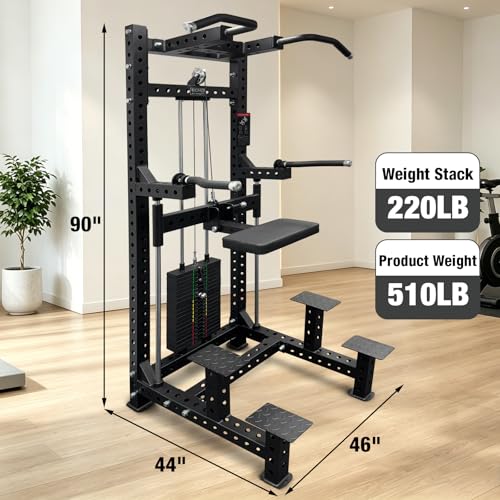 Commercial Dip & Chin Assist Machine with 220LBS Counterweight, Pull Up Assist Station Upper Body Workout Equipment with Adjustable Handles, Multi-Grip Chin Up Bar for Home Gym or Rehabilitation