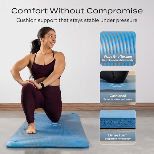 PT Pro Suction Cup Yoga Mat – 24x72 Non-Slip Exercise Mat with 4 Screw-On Suction Cups, 1/2in Thick Cushioned Workout Mat with Carry Strap for Tile, Laminate & Concrete – (Patent Pending) - color: Blue