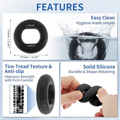 Hand Grip Strengthener, Fingers Exerciser - Silicone Rings for Muscle Training Sports Rock Climbing Finger Rehabilitation,6 Resistance Levels - color: Black(70/80LB)with Box