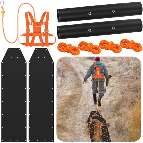 2 Pcs Deer Drag Sled, Heavy Duty Deer Drag Harness Thickened Tear-Resistant Hunting Sled with Ropes Hauling Hunting Gear Accessories for Antelope Elk Duc Ice Fishing Camping Gift for Men
