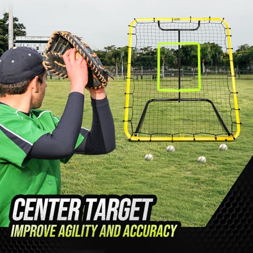 Baseball Rebounder Net - 4x4.5FT Baseball Pitchback Net for Pitching and Fielding Training, Angle Adjust Bounce Back Net