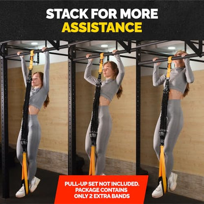 Pull Up Assistance Bands - 4 Heavy Duty Pull Up Bands with Adjustable Strap and Foot Rest - Stackable Pull Up Assist Band Set for Pull Up Bar - Resistance Bands for Pull Ups Chin Ups Strength Training - color: Black (Standard)
