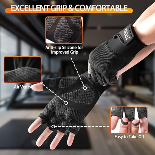Workout Gloves for Men and Women, Gym Gloves for Weight Lifting, Exercise, Cycling, Training & Fitness, Fingerless with Padded Grip, Full Palm Protection & Breathable Design - size: Medium