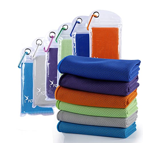Cooling Towels for Neck and Face, 6 Pack 40" x 12" Cooling Towel for Hot Weather, Soft Breathable Instant Cool Chilly Pad for Sports Golf Yoga Gym Athletes Camping Ice Towels(Mix-6pcs) - color: 6 Pack-dblue,dpurple,orange,green,grey,blue