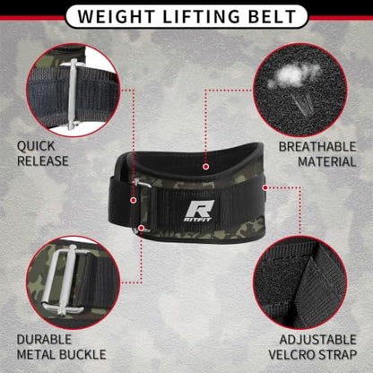 RitFit Weight Lifting Belt 6 Inch for Squats Deadlift Strength Training - color: Camo Green, size: XL(43"-51")