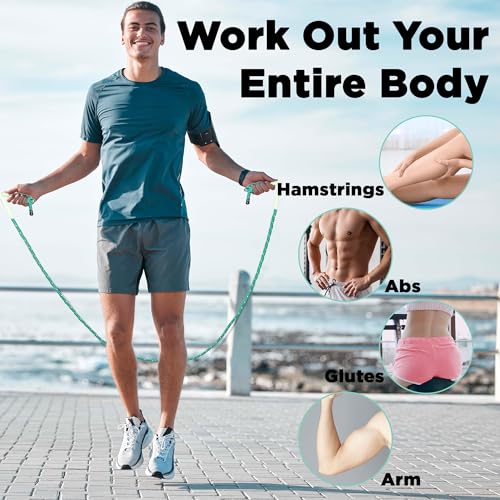 Flow Exercise Jump Rope - Long Weighted Jumping Rope for Workout Women Men Fitness, Adjustable Double Woven Heavy Jumprope for Indoor Outdoor Adults Beginner Training Boxing Cardio