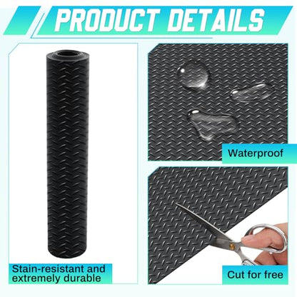 16 in x 20 ft Rubber Diamond Plate Rolls Garage Floor Mat for Under Car, Heavy Duty Flooring Rug for Trailers Garage, PVC Water/Stain Outside Stall Resistant Parking Rv Tool(Black)