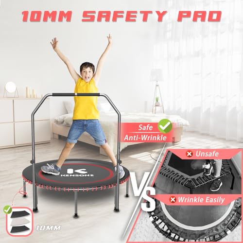 40/48" Low-Impact Rebounder Trampoline for Adults with Bungee, 450/550LBS Quiet Mini Exercise Trampoline with Adjustable U/T-Shaped Foam Handle Bar, Fitness Equipment for Indoor/Gym Workout - size: 48 inch, style: U-Bar