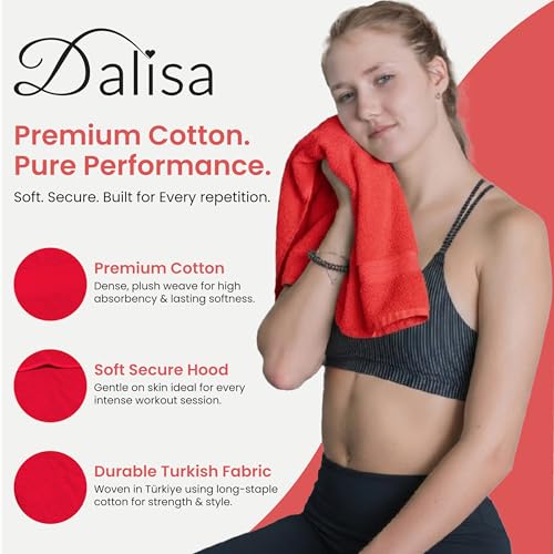 Dalisa Bench Hood Gym Towel – 100% Turkish Cotton – Non-Slip Hooded Design for Weight Benches – 450 GSM – 19.7" x 51.2" – Ultra-Absorbent, Quick-Dry Workout Towel – Made in Türkiye – Red - color: Red