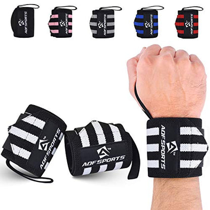 AQF Wrist Wraps for Weightlifting & Powerlifting, 18" USPA Approved (Pair) - color: White & Black