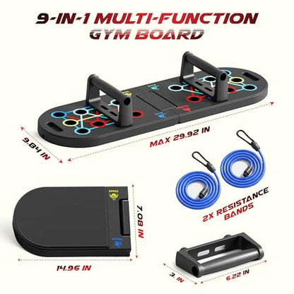 Plank Board & Push Up Board 22-in-1 with Resistance Bands – Core Trainer with Foam Elbow Pads, Foldable Home Gym Equipment for Men & Women