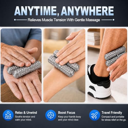 Handheld Fidget Toy, Metal Hand Roller Thumb-Press Massage Style Pain for Adult Relieve Stress Anxiety Tension, Office Travel Classroom, Novelty Gifts for Friends - Sliver - color: Silver