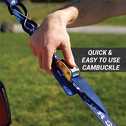 Heavy Duty Motorcycle Tie Down Straps - 1" x 8' Cam Buckle Straps with Soft Loops & Safety Hooks - Secures Motorbikes, Dirtbikes, ATV, UTV - 2 Pack - color: Blue