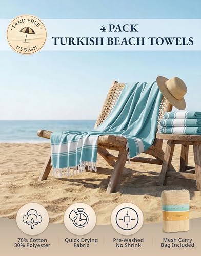 LANE LINEN Oversized Beach Towel - Beach Towels 4 Pack, Pre-Washed Pool Towel, Extra Large Beach Towel, Quick Dry & Sand Free, Lightweight Travel Towel, 39"x71" - Aqua - color: 05: Aqua, size: Pack of 4