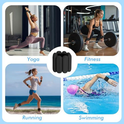Wrist Ankle Weights for Women, Adjustable Ankle Weights Strength Training Silicone Bracelets Workout Wrist Ankle Weights for Men Women Yoga Running Dance Ankle Arm Leg Weights (2lb) - color: Black
