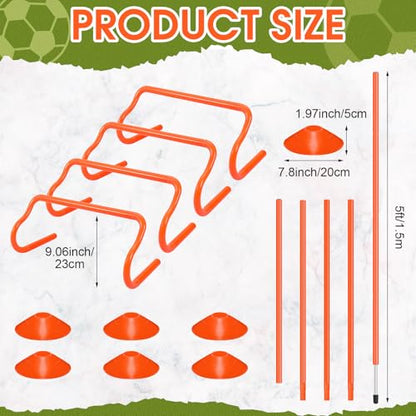 Agility Training Equipment Soccer Speed Training Includes 4 Adjustable Soccer Agility Poles 4 Agility Hurdles 6 Soccer Cones for Youth Adults Athletes Football Soccer Training