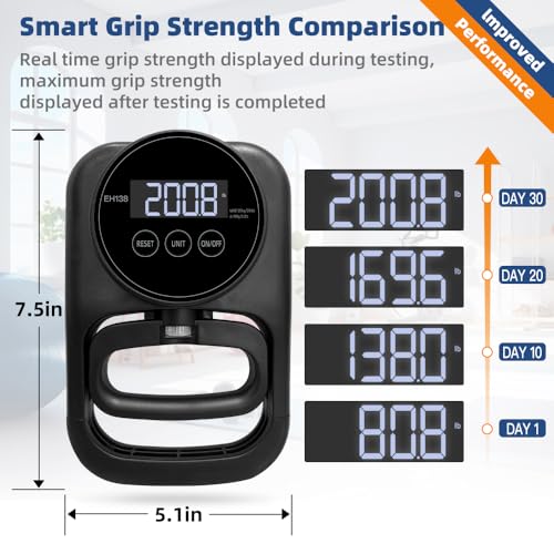 Grip Strength Tester Hand Gripper - Grip Strength Trainer Hand Dynamometer Handheld Meter LED Display Comfortable 265 Lbs / 120 Kgs Finger Strengthener for Sports Home School Gym Use
