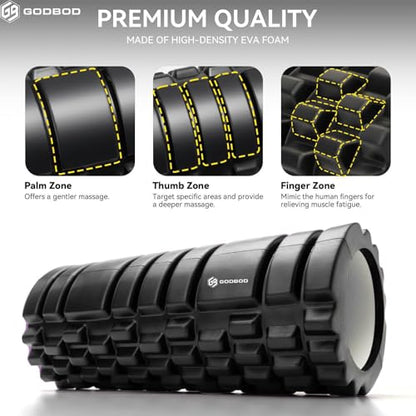 Foam Roller - Deep Tissue Medium Density Muscle Massager with Myofascial Trigger Point Release, Back Massage Roller for Soreness and Mobility 13 x 5.5 Inch, with eBook - color: Black