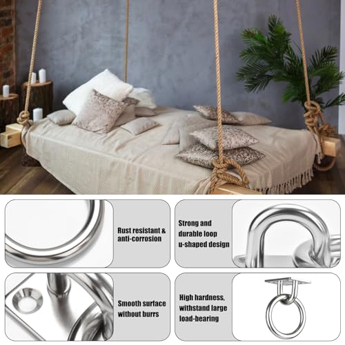 AccEncy 2Pcs M8 Stainless Steel Extra Large Heavy Duty Ring and Square Wall Mount Ceiling Indoor/Outdoor Hooks
