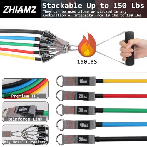 Resistance Bands with Handles, Single Resistance Bands, Exercise Bands with Handles, for Resistance Training, Physical Therapy, Home Workouts, Fitness, Pilates - color: 5 in 1 band -150lbs