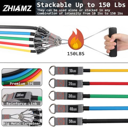 Resistance Bands with Handles, Single Resistance Bands, Exercise Bands with Handles, for Resistance Training, Physical Therapy, Home Workouts, Fitness, Pilates - color: 5 in 1 band -150lbs