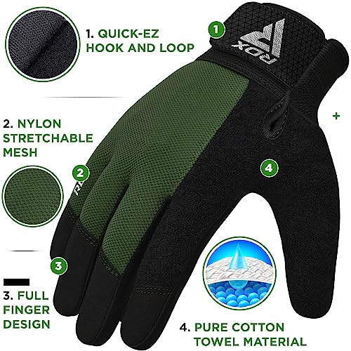 RDX Weight Lifting Gloves Gym Workout, Full Finger Touch Screen, Breathable Anti Slip Padded Palm Protection, Fitness Strength Training Powerlifting HIIT WOD Exercise, Men Women Home Gym Cycling - color: Army Green, size: Small