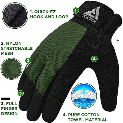 RDX Weight Lifting Gloves Gym Workout, Full Finger Touch Screen, Breathable Anti Slip Padded Palm Protection, Fitness Strength Training Powerlifting HIIT WOD Exercise, Men Women Home Gym Cycling - color: Army Green, size: Small