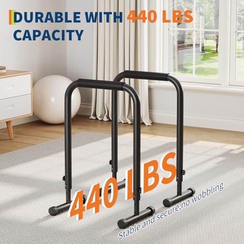 GarveeLife Adjustable Dip Bars Station, Heavy Duty Dip Stands, 440LBS Stable Dip Stands for Home Gym, Portable Dip Bar for Calisthenics & Upper Body Workout Equipment