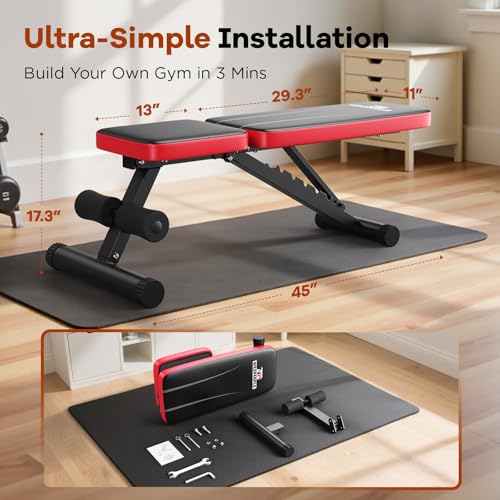 Adjustable Weight Bench for Home Gym, 660LBS Stable Workout Bench with 8 Backrest for Full Body Dumbbell & Bench Press Training, Compact Foldable Strength Bench for Small Spaces Apartments