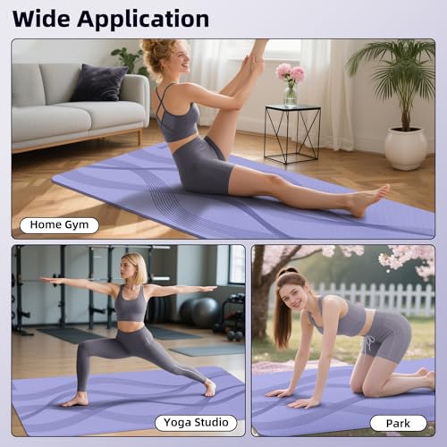 Yoga Mat High Density Exercise Mat, 76"x32"x0.27"Thick Wide & Large Yoga Mat for Women Men, Professional POE Workout Mat for Yoga, Pilates, Fitness & Stretching - color: Lavender Purple