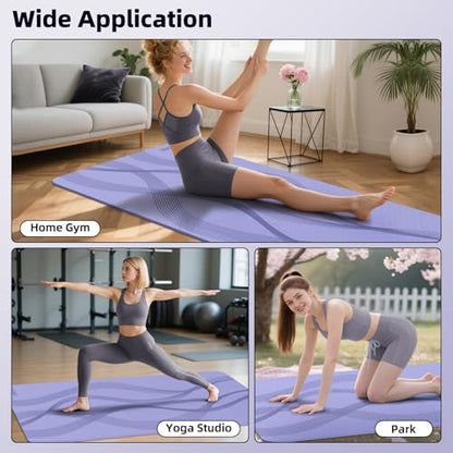 Yoga Mat High Density Exercise Mat, 76"x32"x0.27"Thick Wide & Large Yoga Mat for Women Men, Professional POE Workout Mat for Yoga, Pilates, Fitness & Stretching - color: Lavender Purple