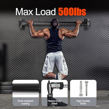Wall Mount Pull Up Bar, Fits 16", 24" & 32" Studs, Supports 500 Lbs