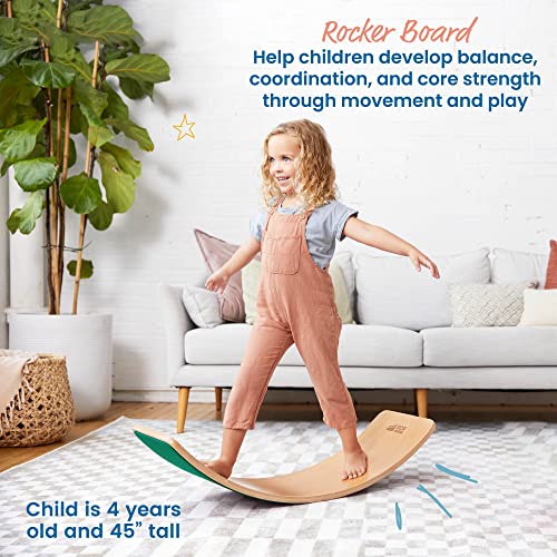ECR4Kids Wooden Rocking Balance Board with Non-Slip Felt Base, Montessori Toy, Green - color: Green